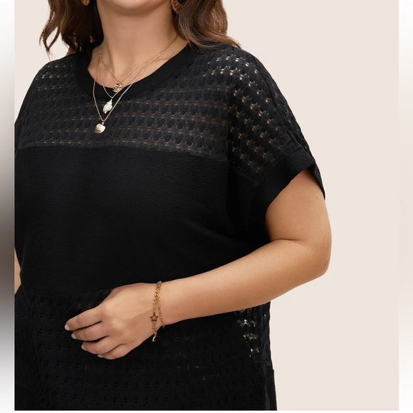 BloomChic Plus Size 2XL Solid Cut Out Patchwork Split Hem T-shirt us18-20 - Picture 3 of 8